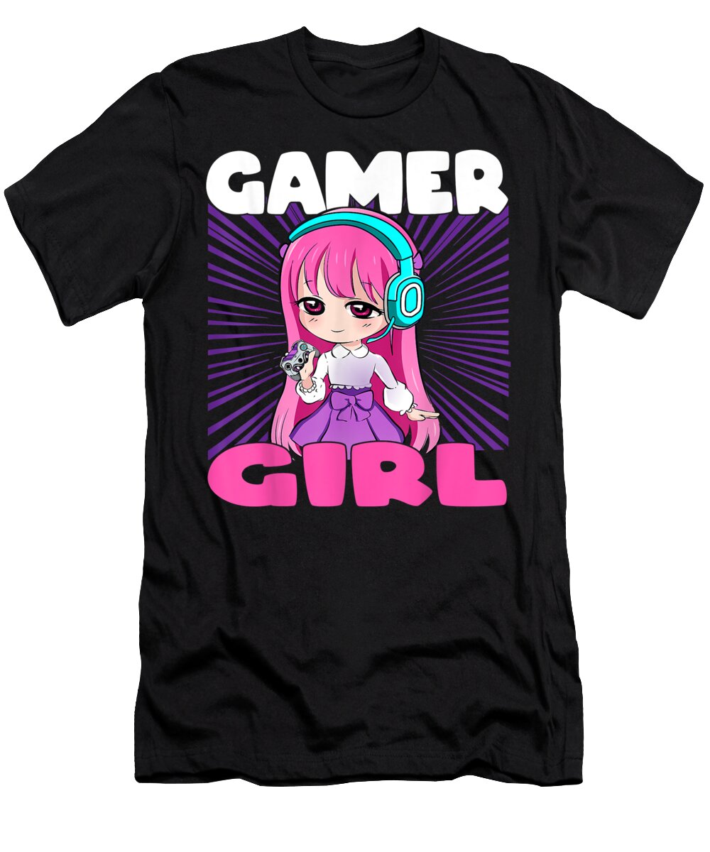 Funny Gamer Girl Anime and Gaming Chibi Graphic Video Games Dnt Prints T-Shirt