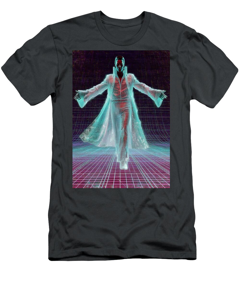 Futuristic Performer in Neon Grid Elvis Presley Grayson Sheppard T-Shirt