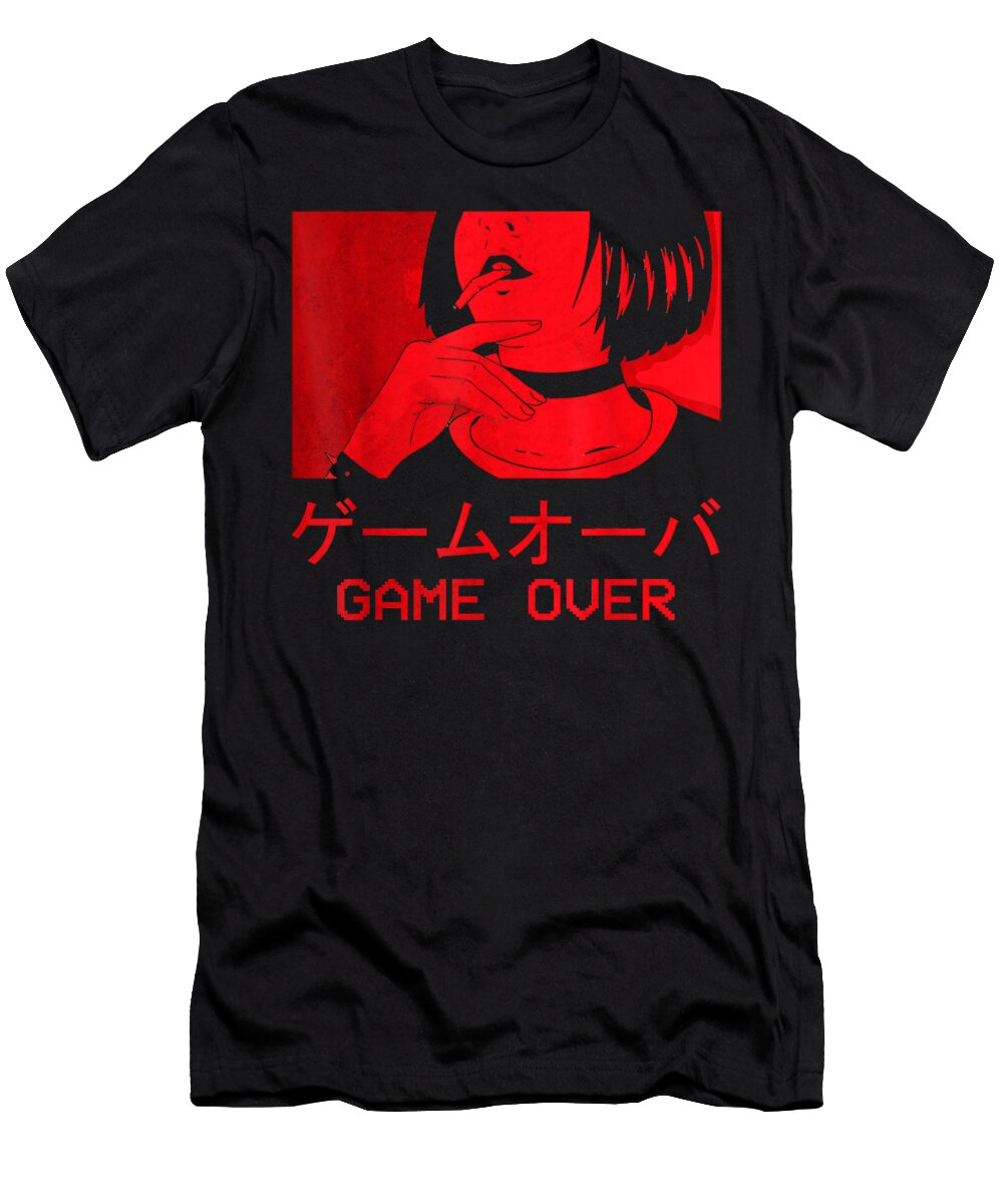 Game Over Anime Girl Goth Soft Grunge Aesthetic Harajuku Dnt Prints T-Shirt