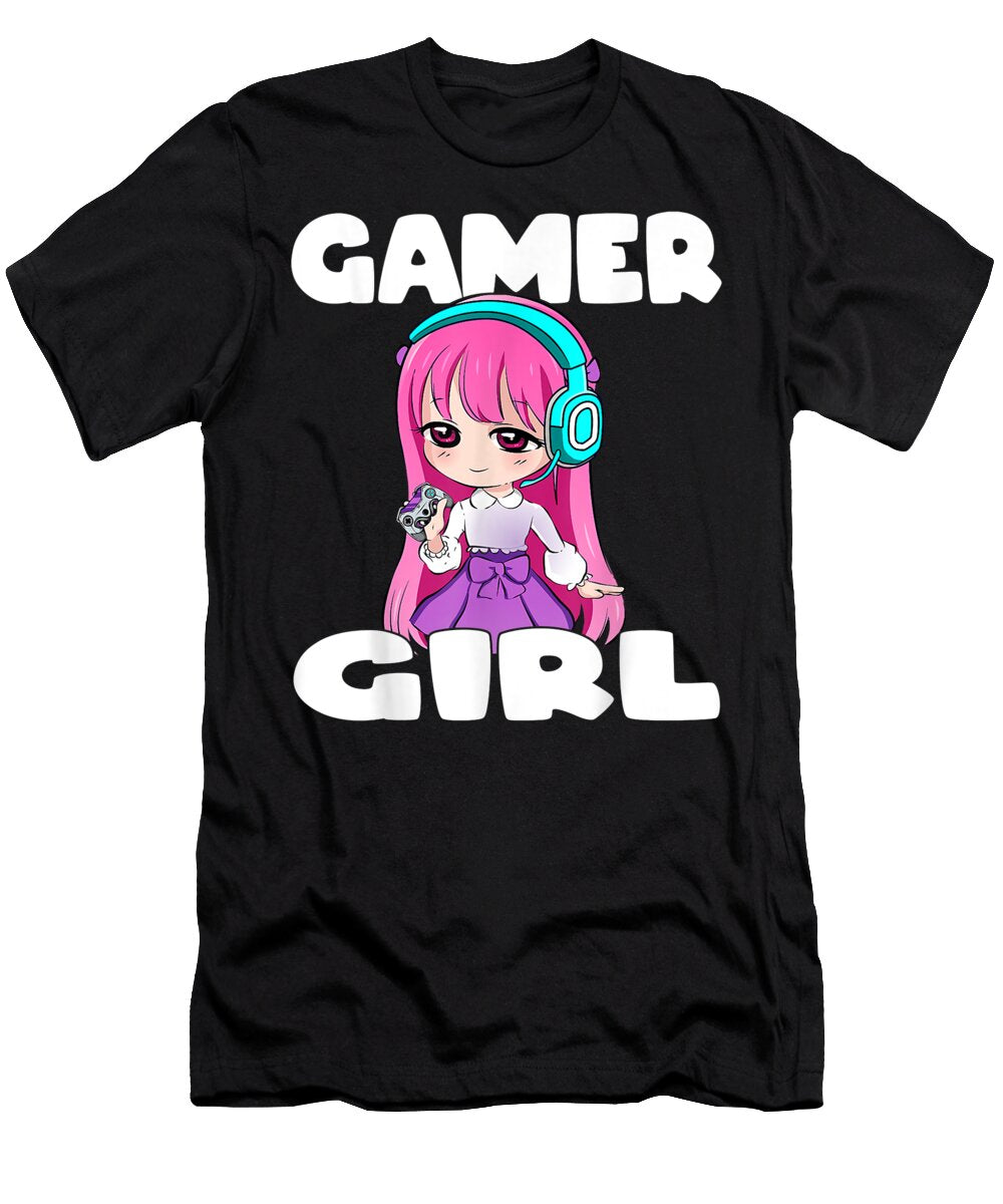 Gamer Girl Anime and Gaming Chibi Graphic Video Games Dnt Prints T-Shirt