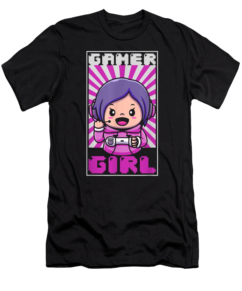 Gamer Girl Playing Video Games Women Gift Anime Gaming Dnt Prints T-Shirt