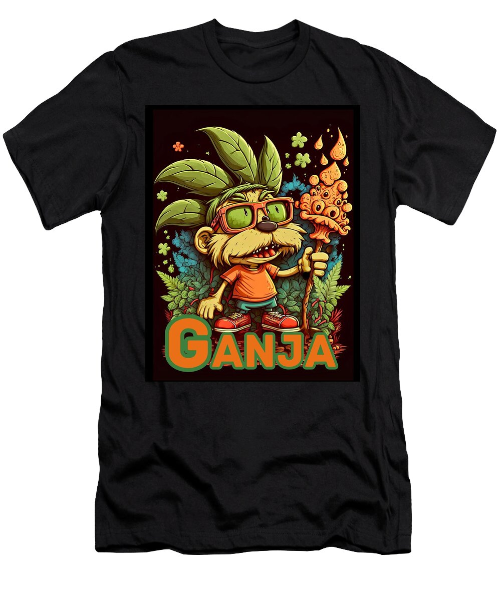 Ganja Goo Colorful Comical Cannabis Marijuana Weed Digital Design Wacky Weed Designs T-Shirt