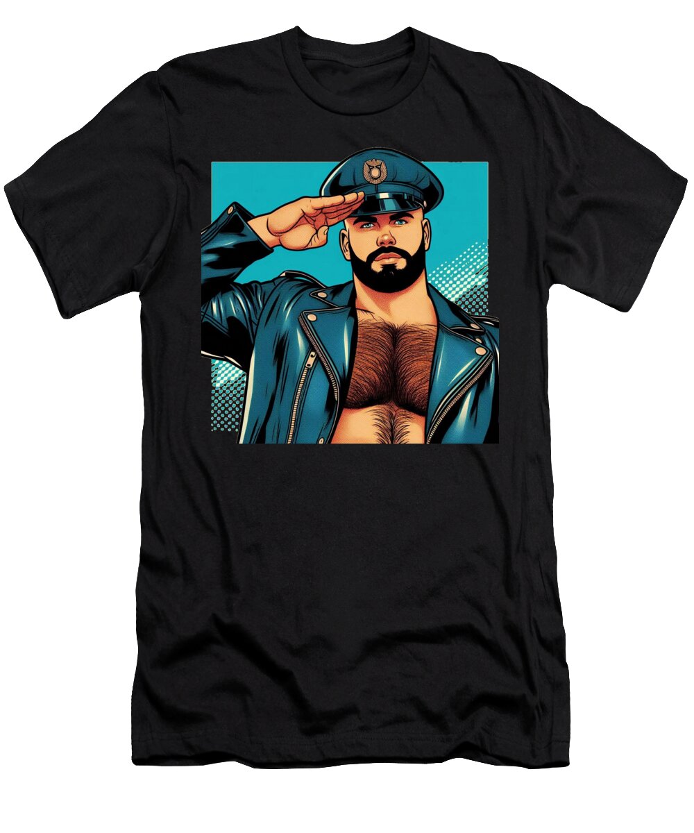 Gay Russian Biker Daddy Color Pride Graphic Design Iconic Lgbtq the Art of Gay Style T-Shirt