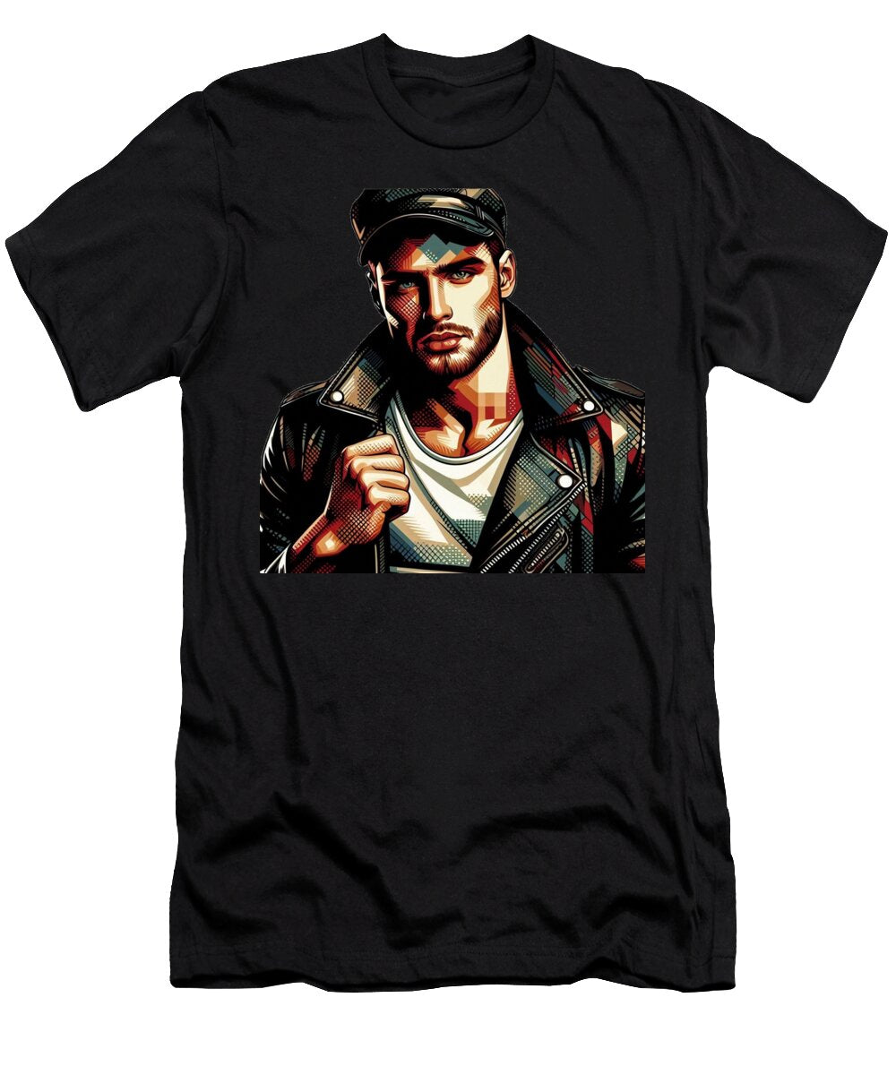 Gay Russian Biker Daddy Modernist Color Pride Graphic Design Iconic Lgbtq the Art of Gay Style T-Shirt