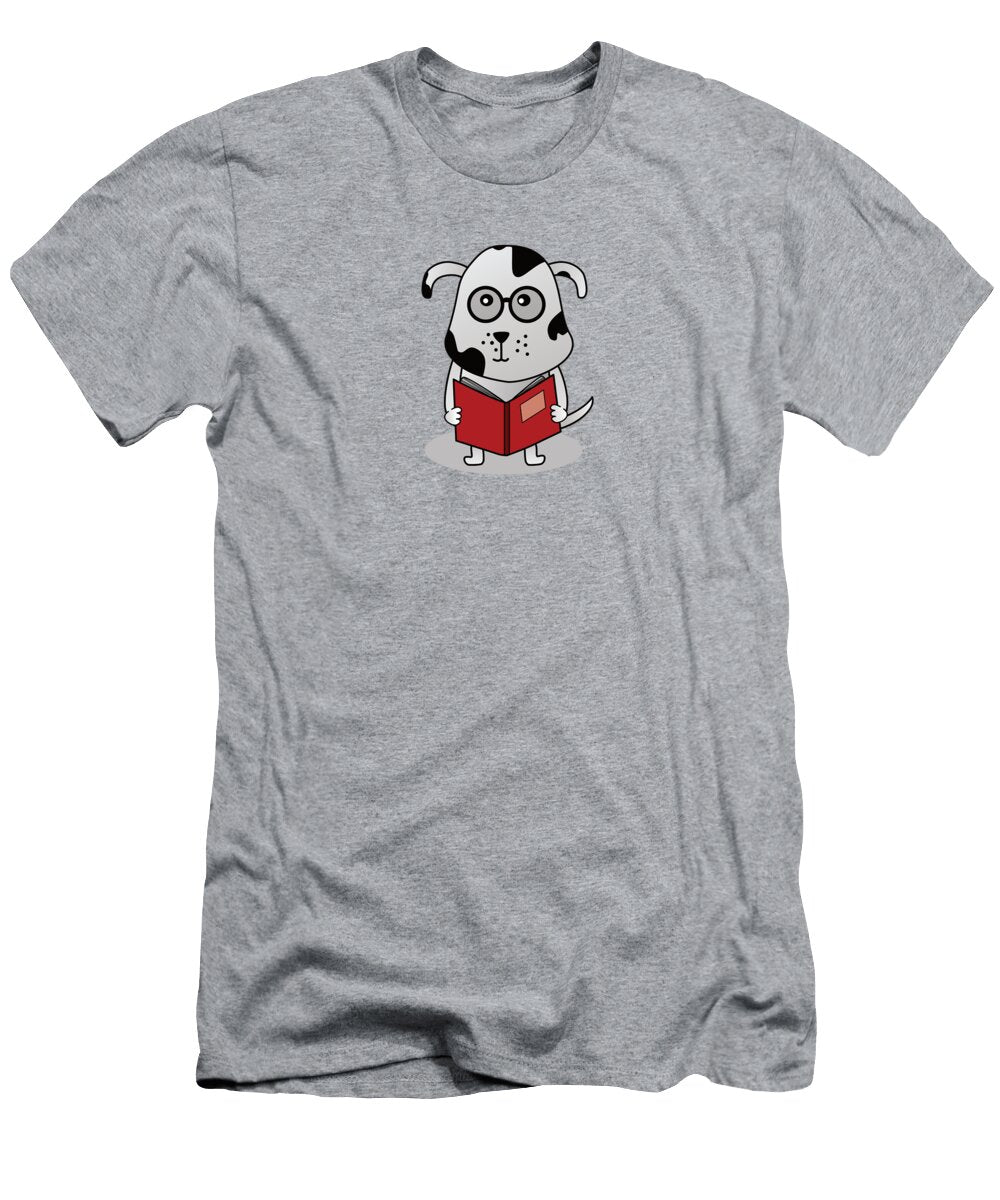 Geeky Bookworm Dog Cartoon in Spectacles Barefoot Bodeez Art T-Shirt