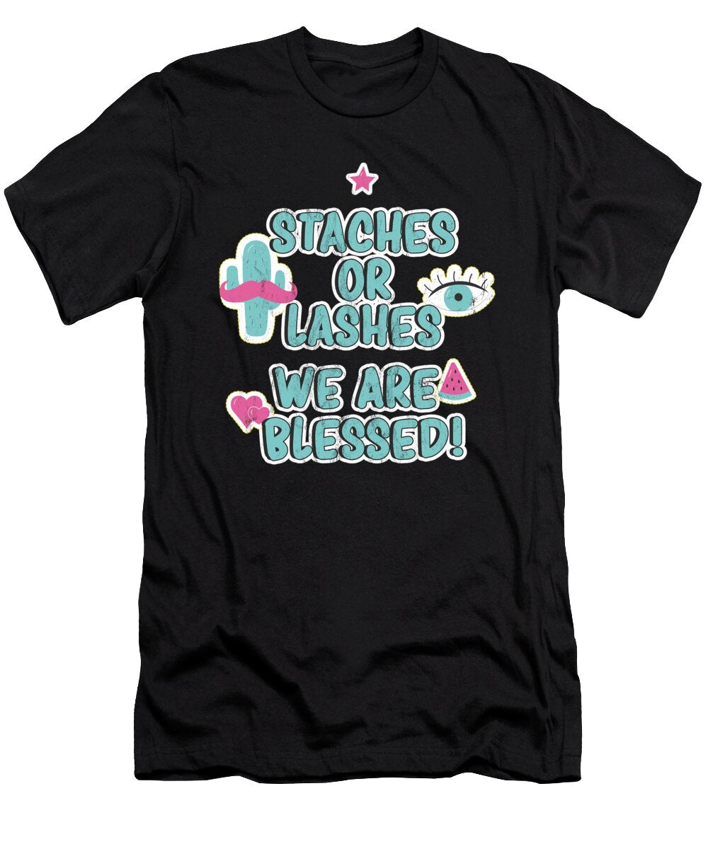 Gender Reveal Staches or Lashes We Are Blessed Noirty Designs T-Shirt