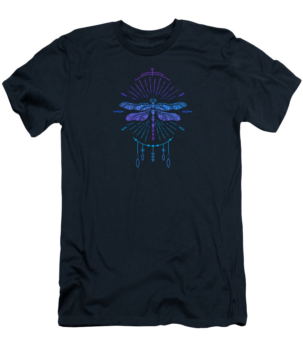 Geometric Blue Boho Dragonfly Laura Ostrowski T-Shirt
