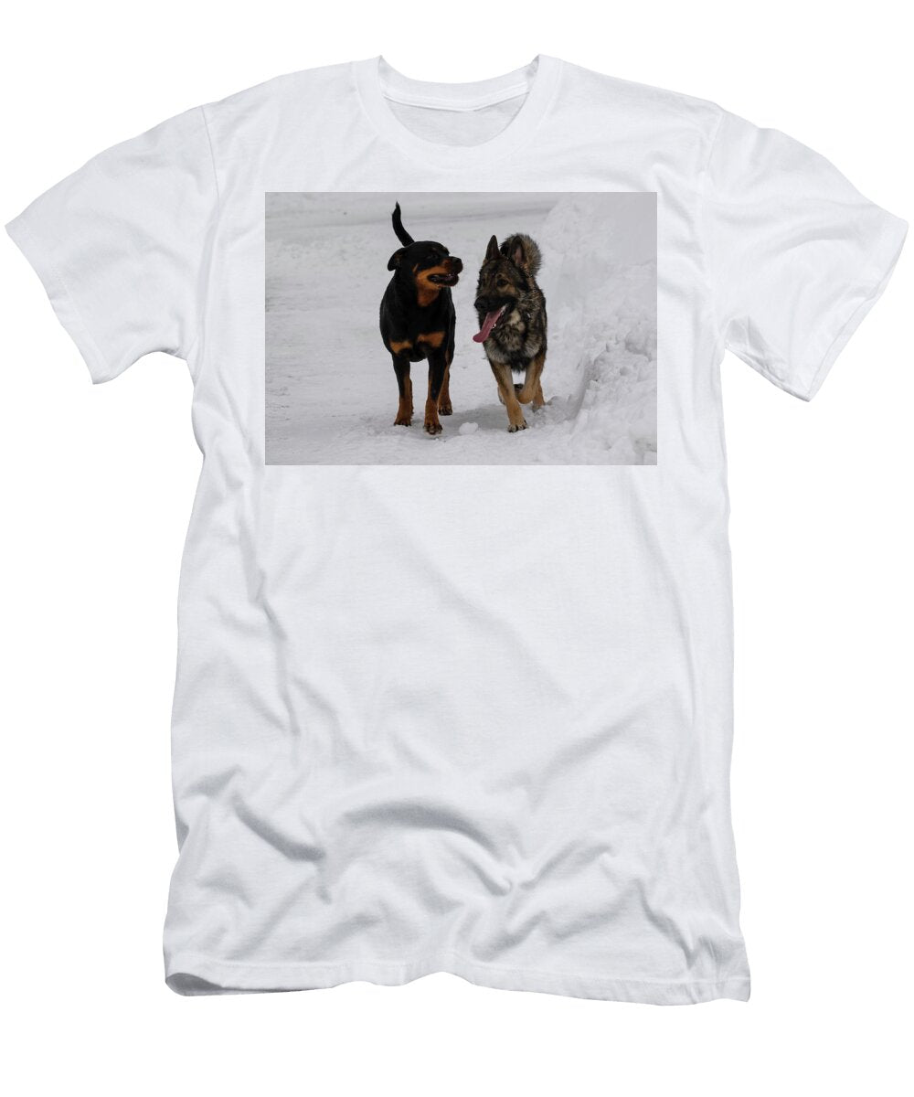 German Shepherd and Rottweiler in the Snow Ashley Swanson T-Shirt