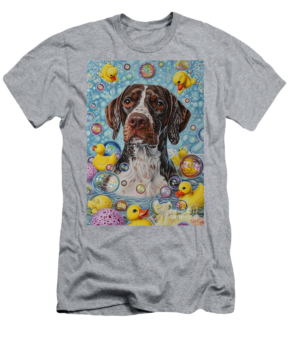 German Shorthaired Pointer Dog Frolicking in a Bubbly Bathtub Adrien Efren T-Shirt
