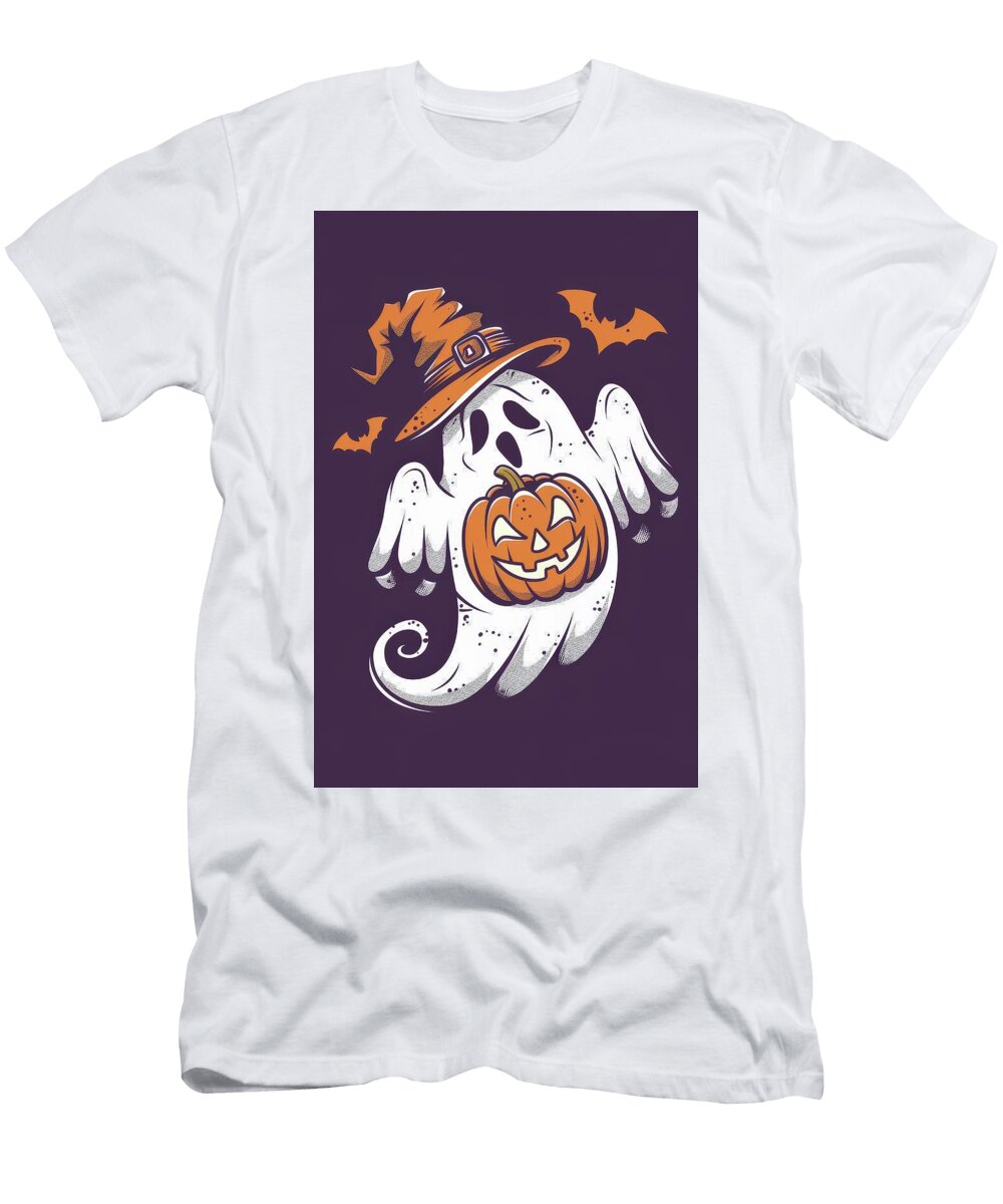 Ghost Pumpkin with Witch Hat for Halloween Vidddie Publyshd T-Shirt