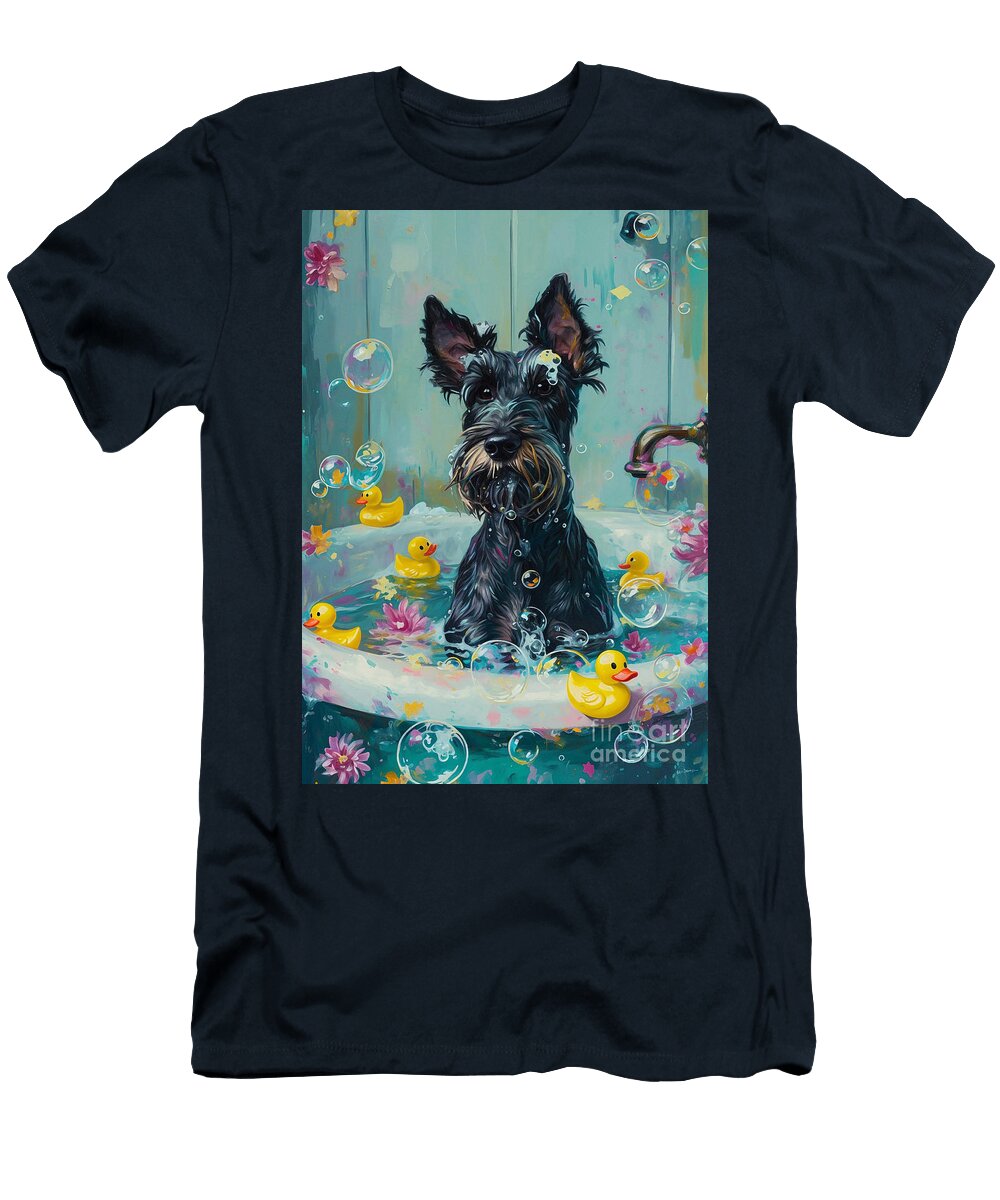 Giant Schnauzer Dog Frolicking in a Bubbly Bathtub Adrien Efren T-Shirt