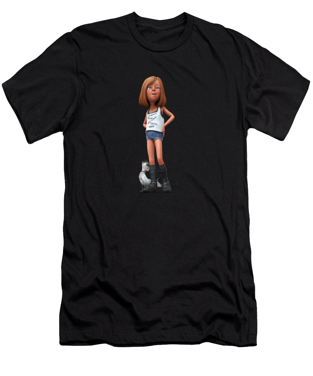 Girl W Her Cat Nelson Nieves T-Shirt