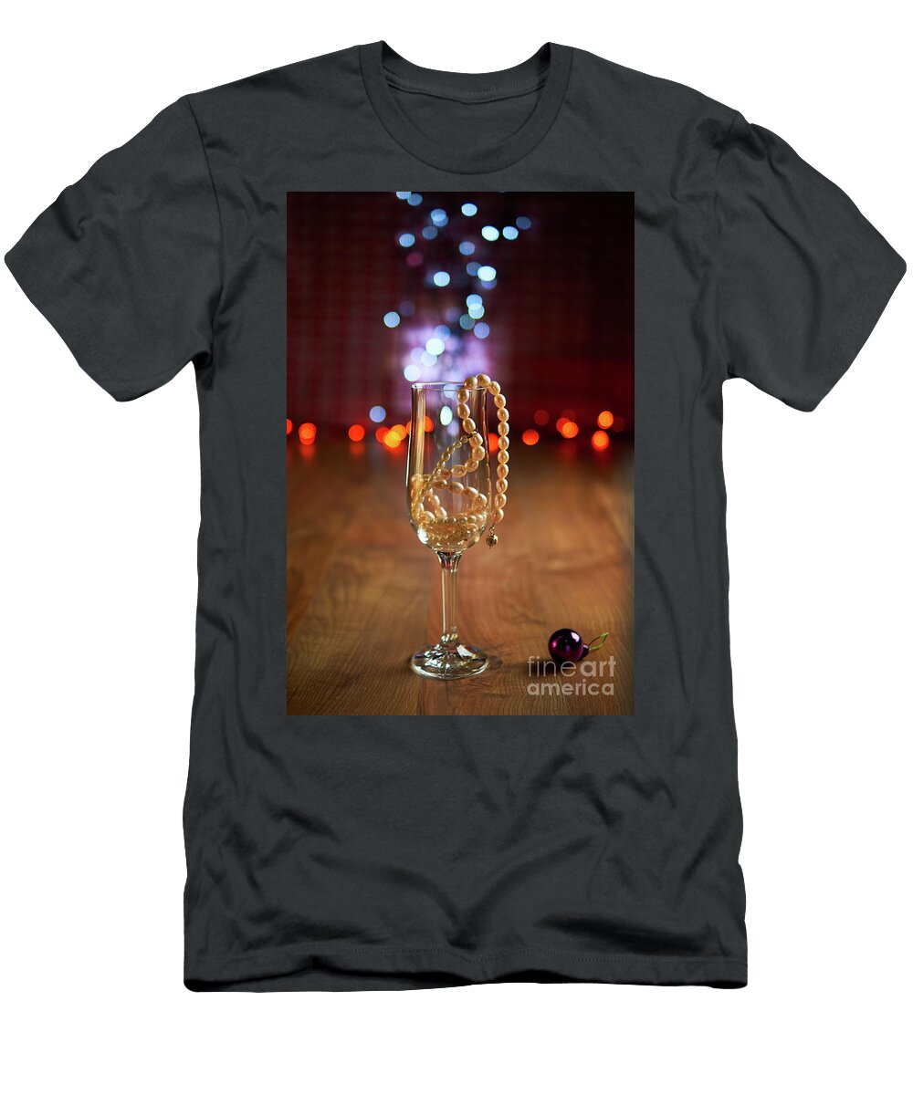 Glass of Champagne and Beads 1 Valdis Veinbergs T-Shirt