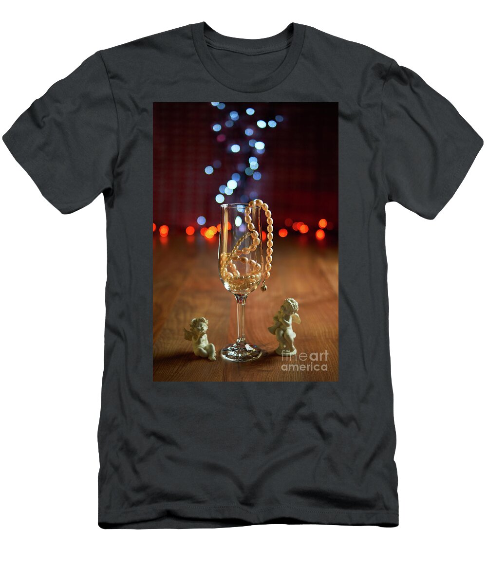 Glass of Champagne and Beads 21 Valdis Veinbergs T-Shirt