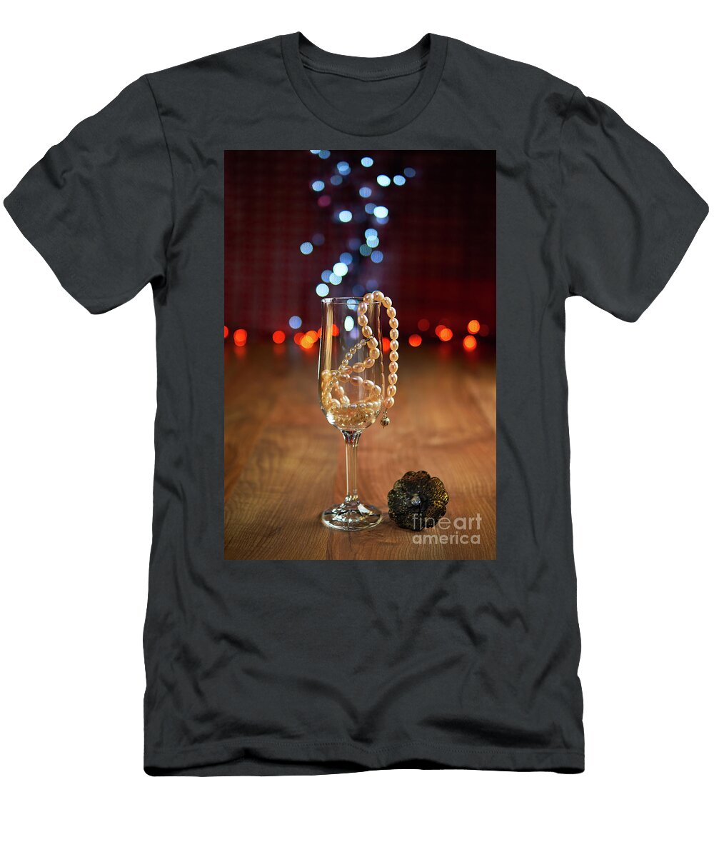 Glass of Champagne and Beads 23 Valdis Veinbergs T-Shirt