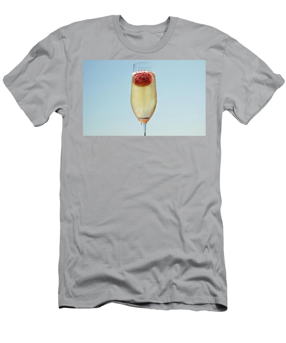Glass of Champagne with a Strawberry Fizzing in It Gill Copeland T-Shirt