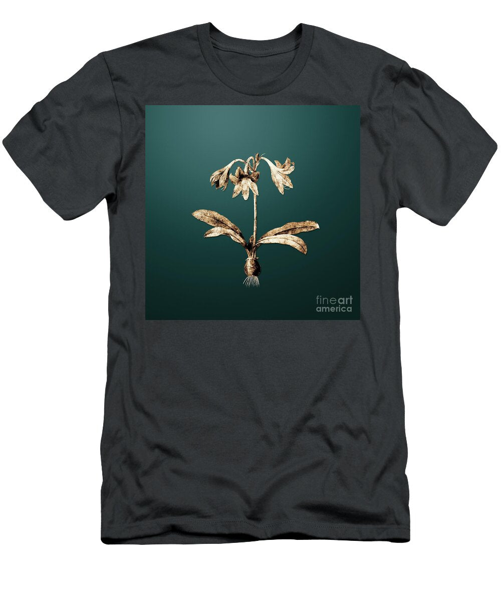 Gold Netted Veined Amaryllis on Dark Teal N02935 Holy Rock Design T-Shirt