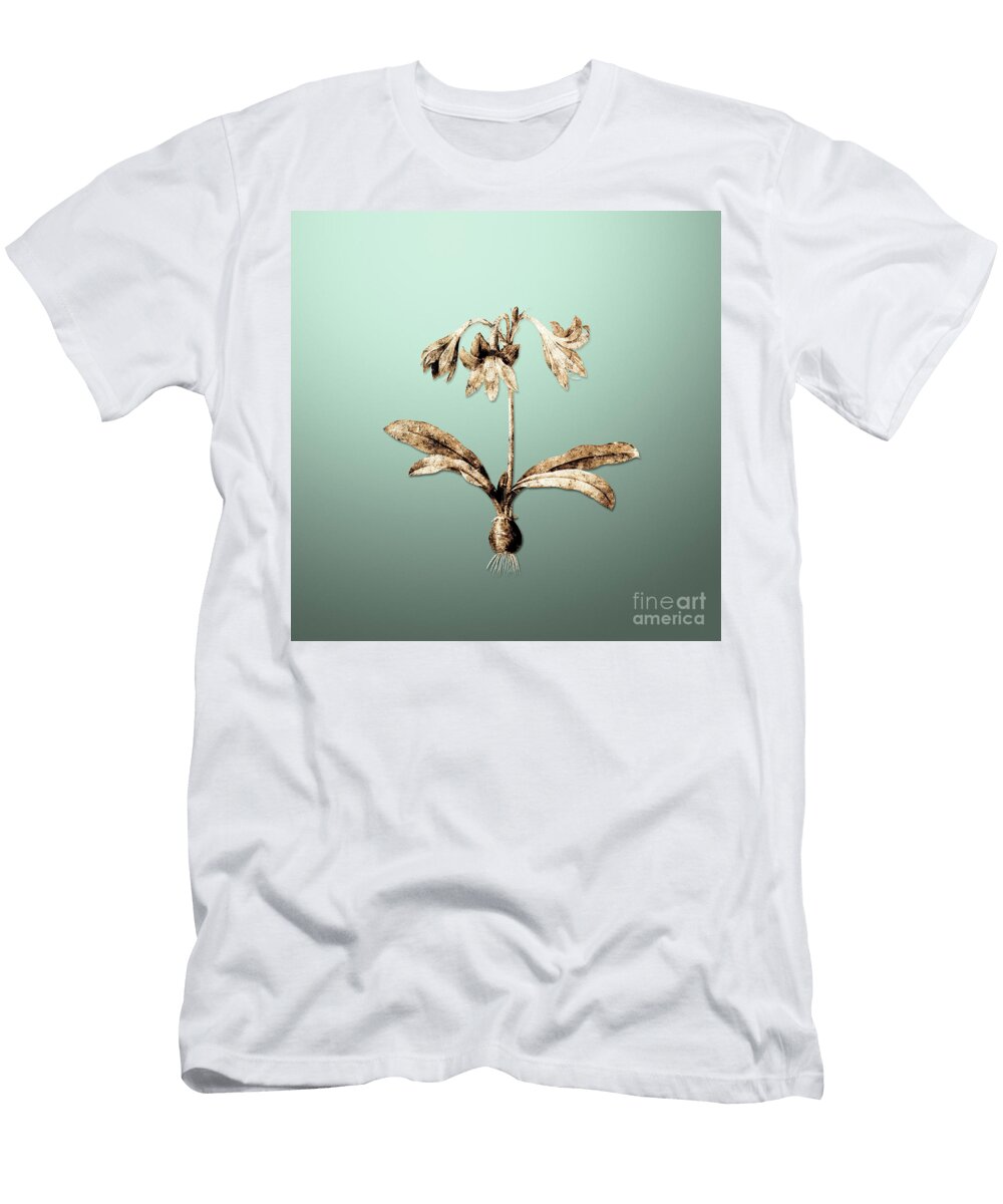 Gold Netted Veined Amaryllis on Mint Green N03786 Holy Rock Design T-Shirt