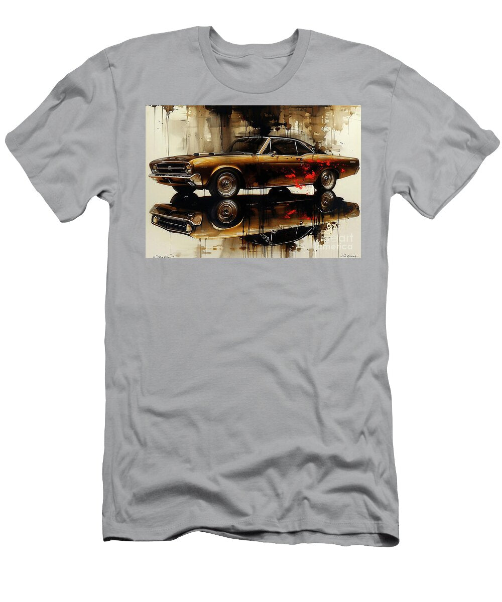Golden Classic Ford Maverick Car Reflection Art Dripping Paint Abstract Lowell Harann T-Shirt