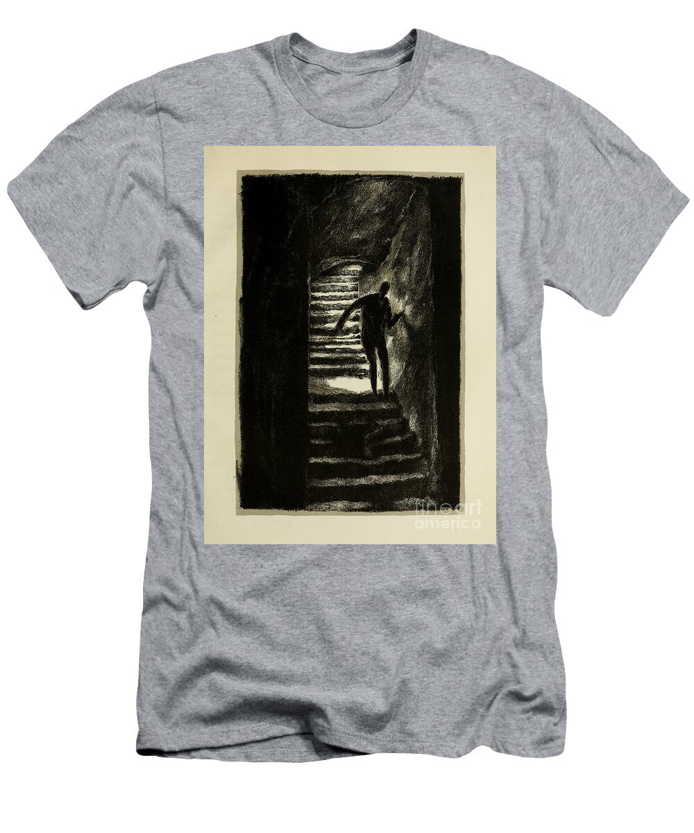 Golem Descending Dark Stone Stairs Into Mystery Au1 Historic Illustrations T-Shirt