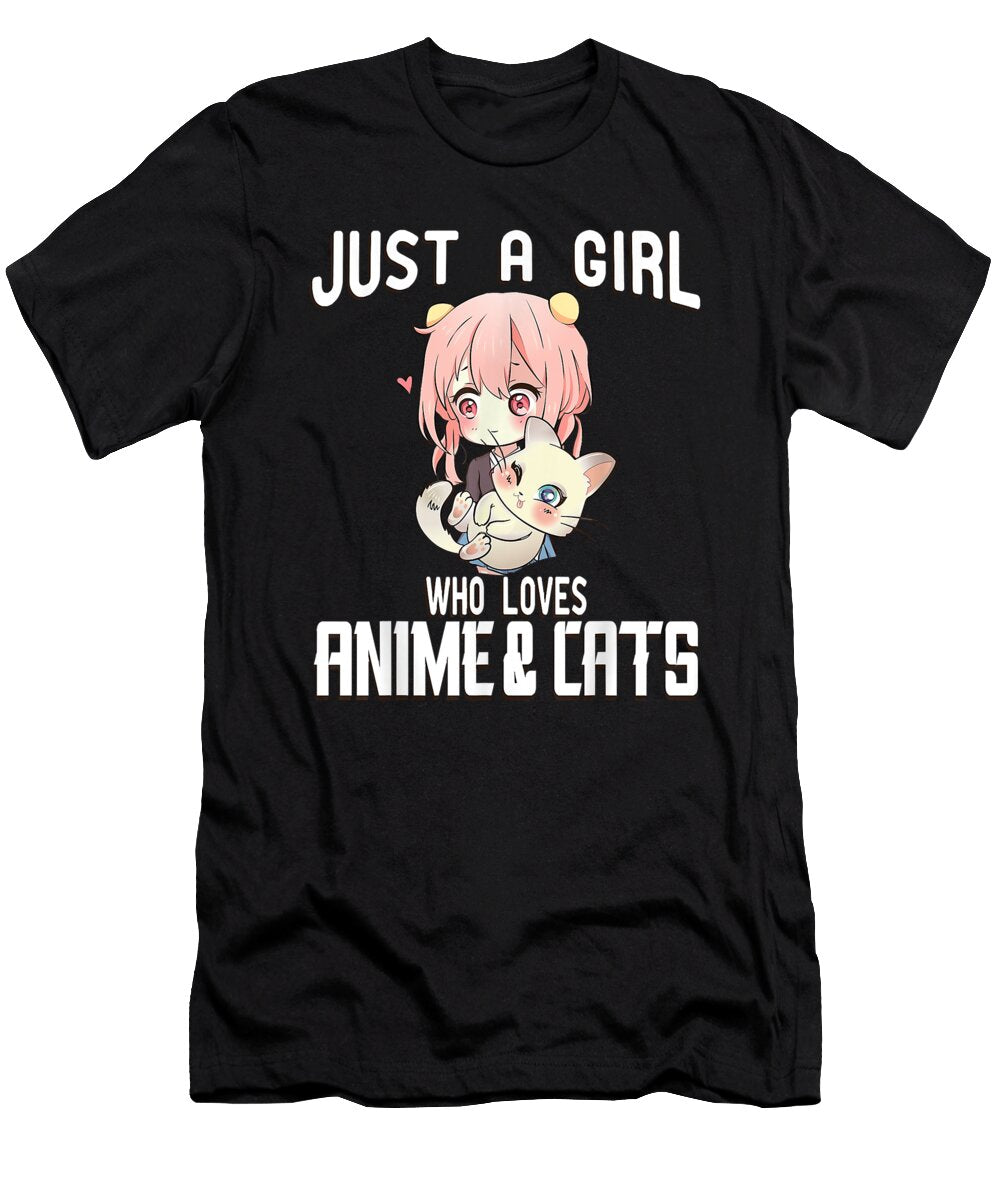 Good Placidity Just a Girl Who Loves Anime and Cats Lover for Teenretro Wave Ezone Prints T-Shirt