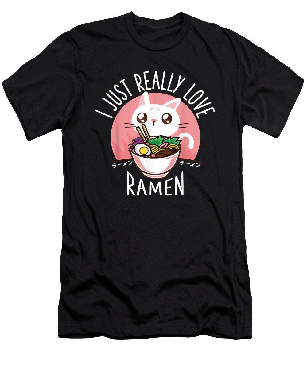 Good Placidity Love Ramen Japanese Noodles Kawaii Anime Cat Gifts Ezone Prints T-Shirt