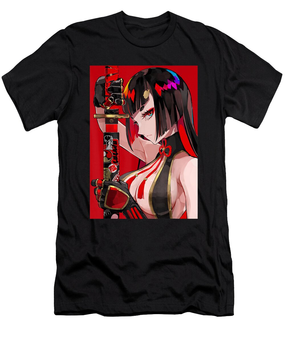 Goodness Cunning Anime Girl Samurai Waifu Japanese Aesthetic Otaku Kawaii Retro Ezone Prints T-Shirt