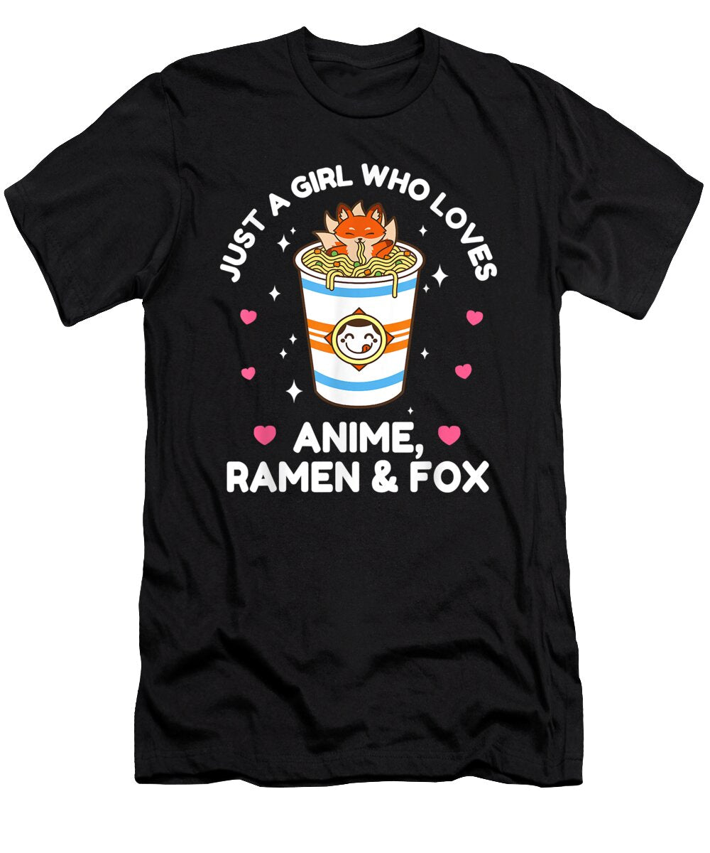 Goodness Cute Just a Girl Who Loves Anime Fox Ramen Lover Kawaii Otaku Idol Gifts Ezone Prints T-Shirt