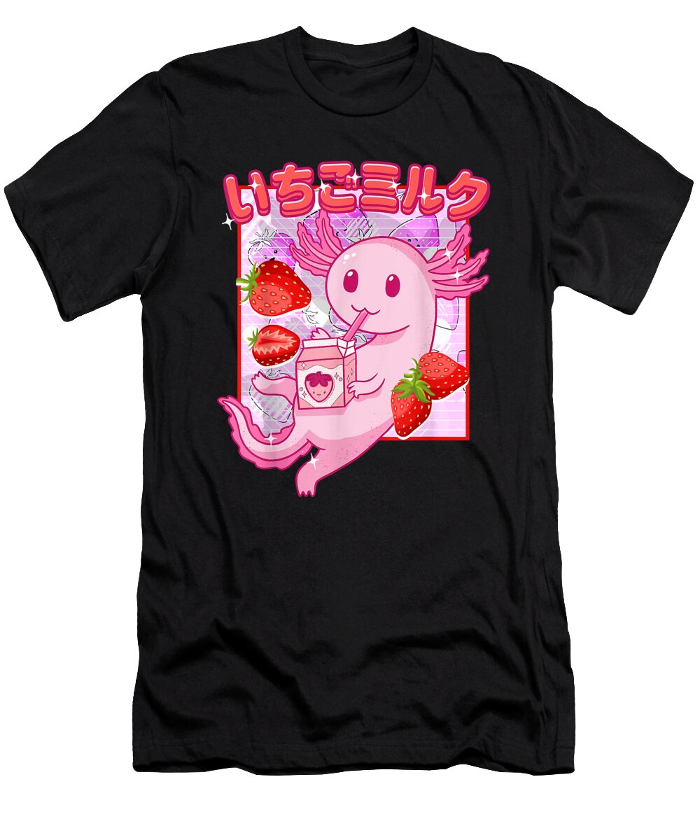 Goodness Humor Retro Japanese Style Anime Kawaii Axolotl Strawberry Milk Cute Gifts Ezone Prints T-Shirt