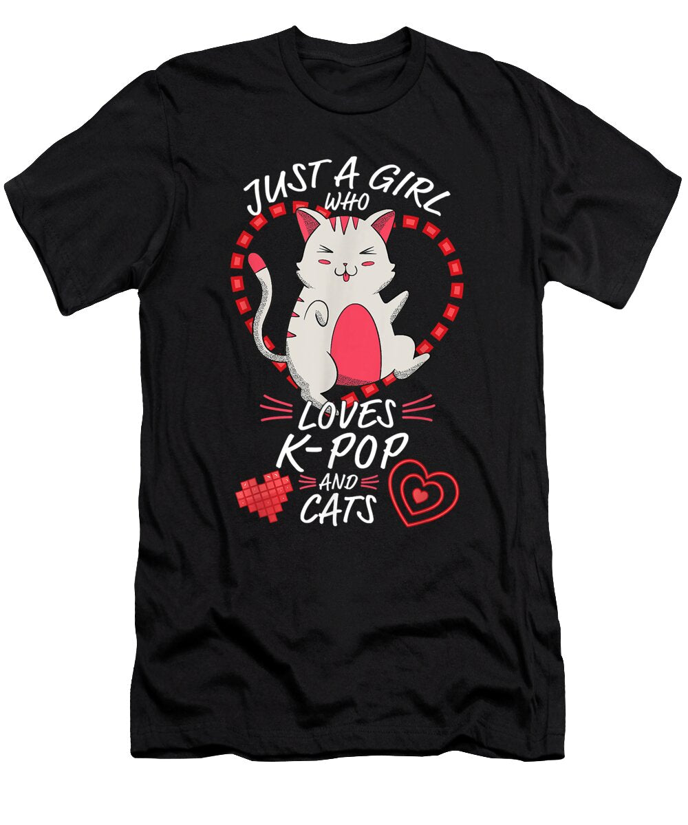 Goodness Just a Girl Who Loves K Pop and Cats Cute Anime Kawaii Cat Fan Ezone Prints T-Shirt