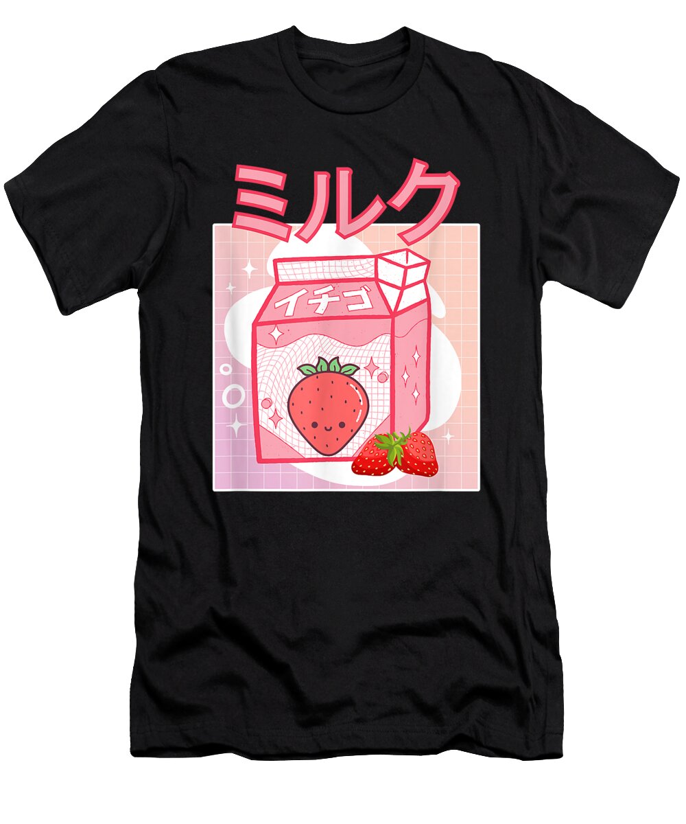 Goodness Poetic Cute Pink Strawberry Milk Japanese Kawaii Retro 90s Anime Cute Fans Ezone Prints T-Shirt