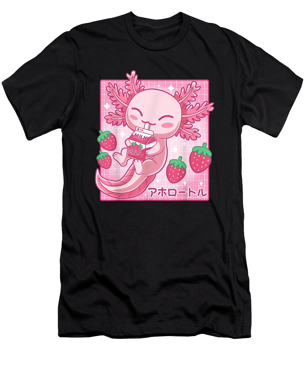 Goodness Poetic Kawaii Axolotl Strawberry Milk Shake Carton Japanese Anime Cool Gifts Ezone Prints T-Shirt