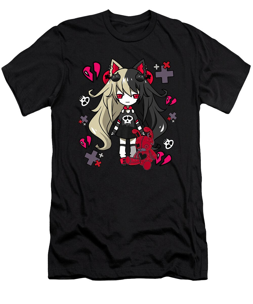 Goodness Pretty Chibi Kawaii Emo Pastel Goth Girl with Sad Bunny Premium Retro Ezone Prints T-Shirt