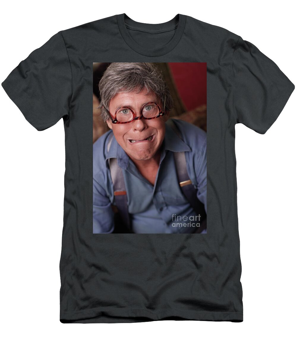 Goofy Head Shot Man with Upside Down Glasses Making a Face Felix Mizioznikov T-Shirt