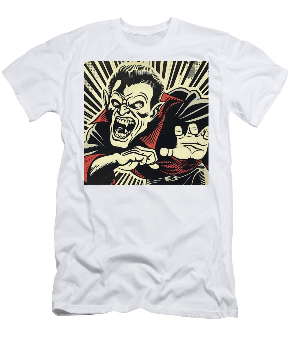Goofy Vampire in Cape Comic Book Art 19 Mad Paperairplanes T-Shirt