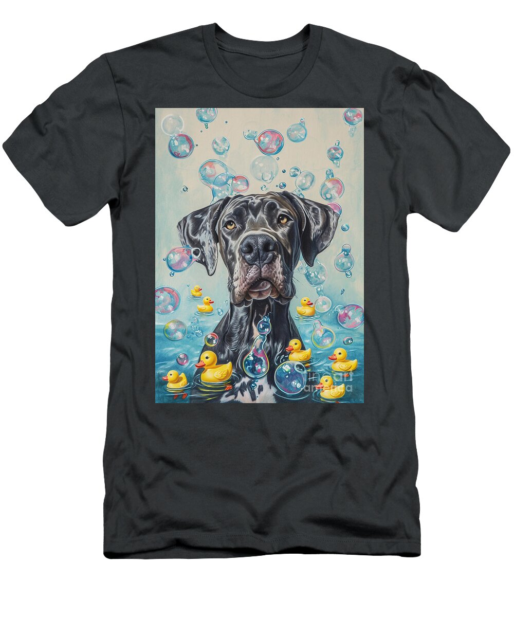 Great Dane Dog Enjoying a Bubbly Bath Adrien Efren T-Shirt