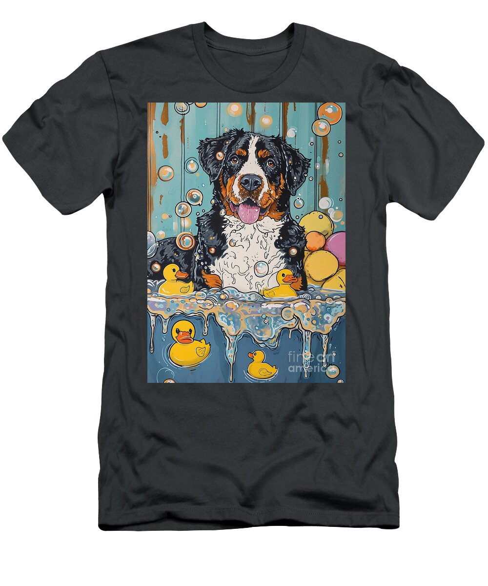 Greater Swiss Mountain Dog Frolicking in a Bubbly Bathtub Adrien Efren T-Shirt