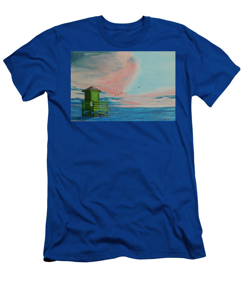 Green Lifeguard Stand At Sunset Lloyd Dobson T-Shirt