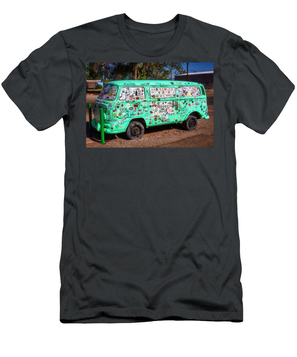 Green VW Van Covered in Stickers Garry Gay T-Shirt