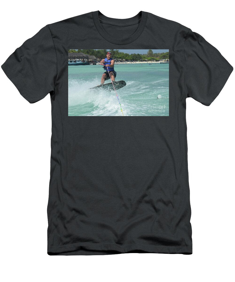 Guy Attempting a 360 While Wakeboarding in Aruba Dejavu Designs T-Shirt