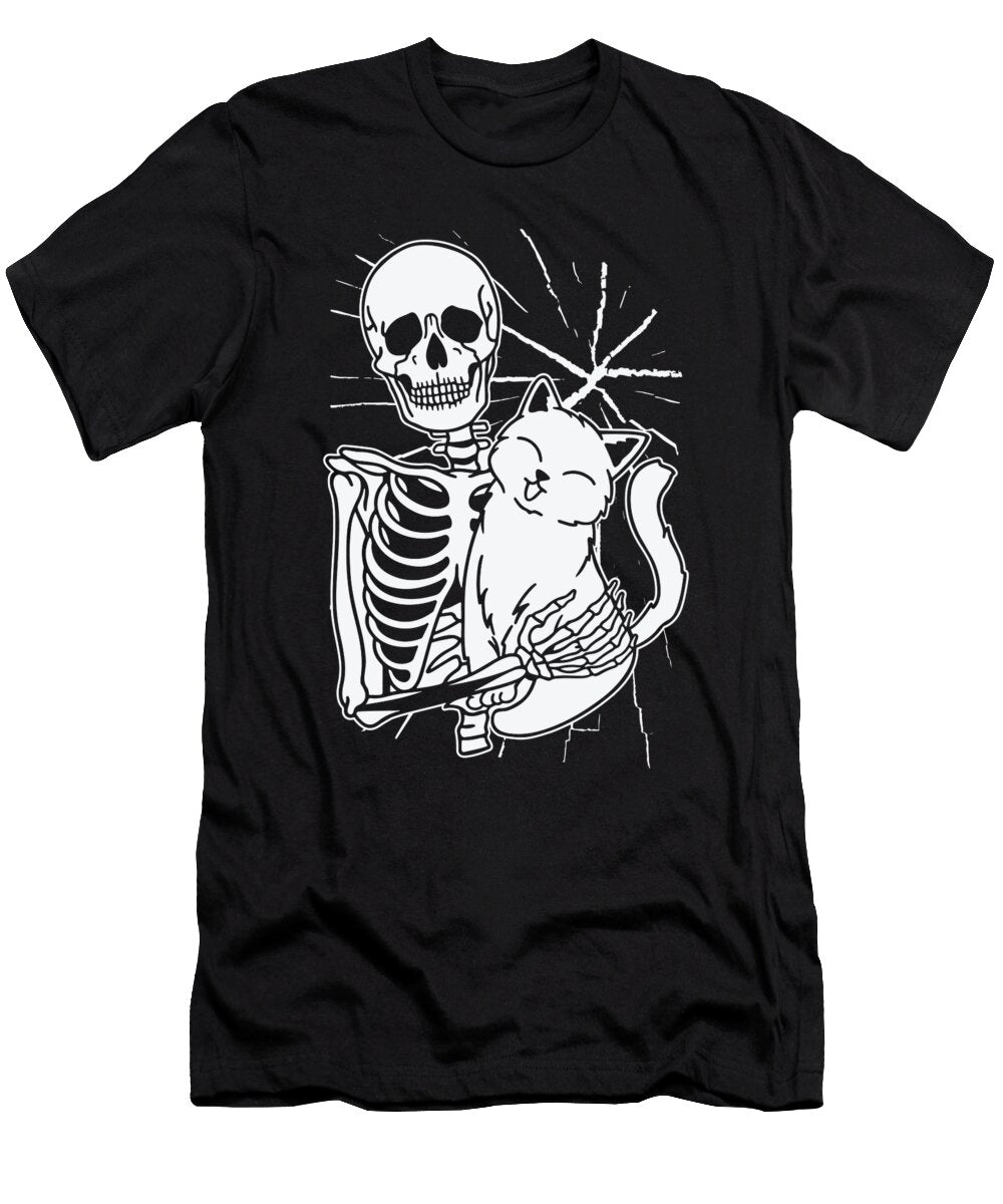 Halloween Skeleton Line Art Cat Drawing Cat Owner Toms Store T-Shirt