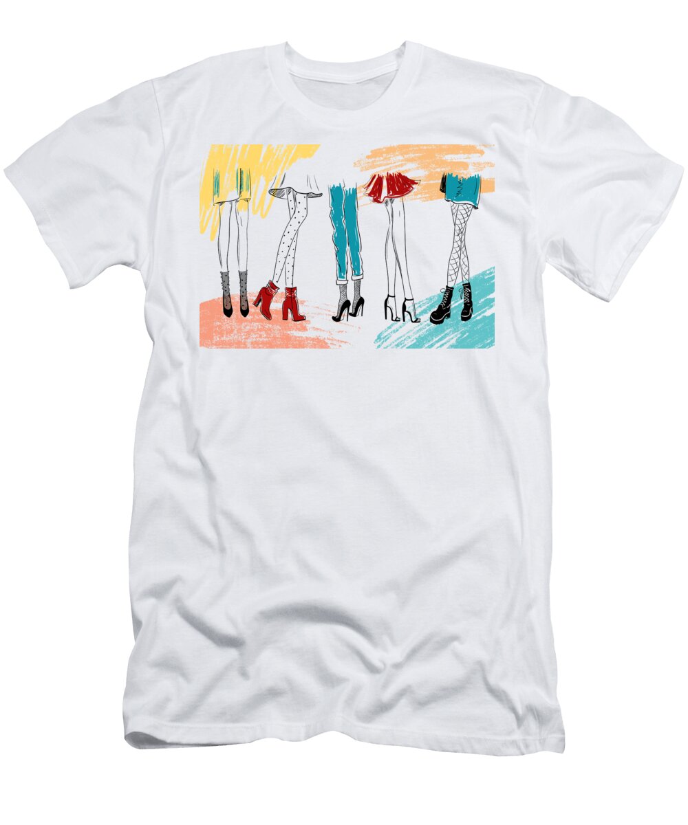 Hand Drawn Fashion Sketch of Women Legs in Boots Sandals Shoes Girls Sexy Legs Lineart Minimal Art Mounir Khalfouf T-Shirt