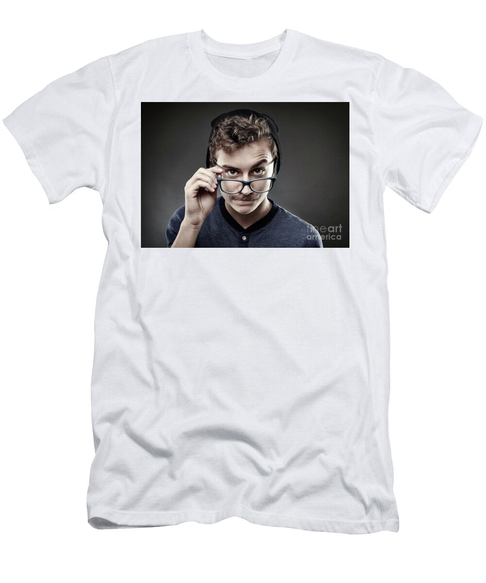 Handsome Teenager Wearing Trendy Cap and Glasses Catalin Petolea T-Shirt