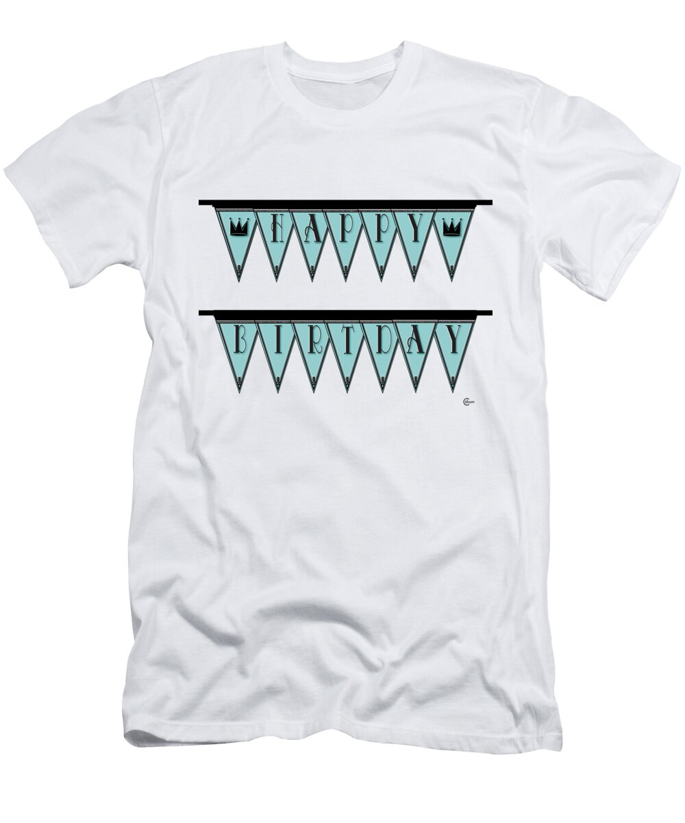 Happy Birthday Manhatttan Deco Blues 1920s Banner Cecely Bloom T-Shirt