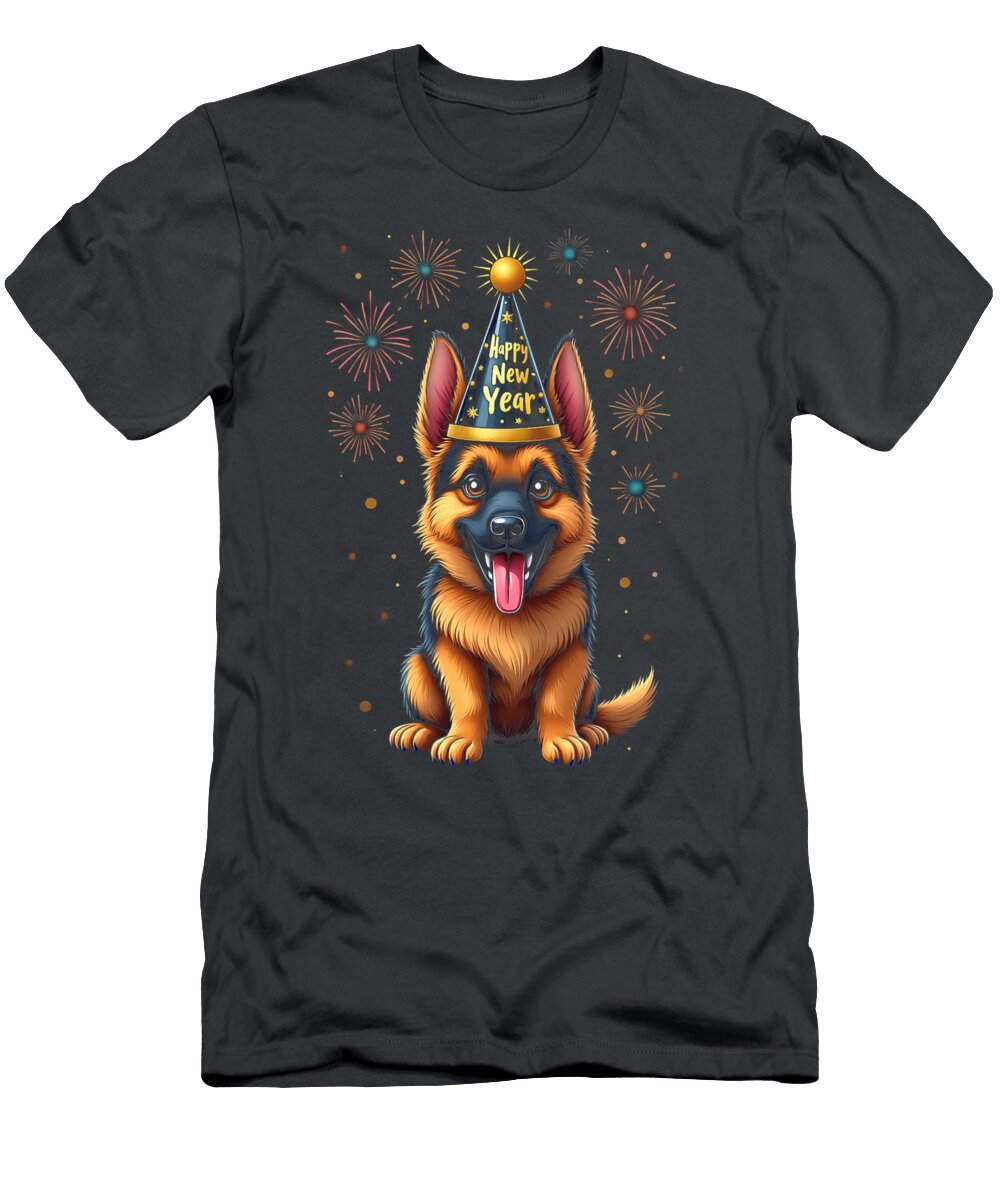 Happy New Year Eve Firework Dog Funny German Sophie Eleanor T-Shirt