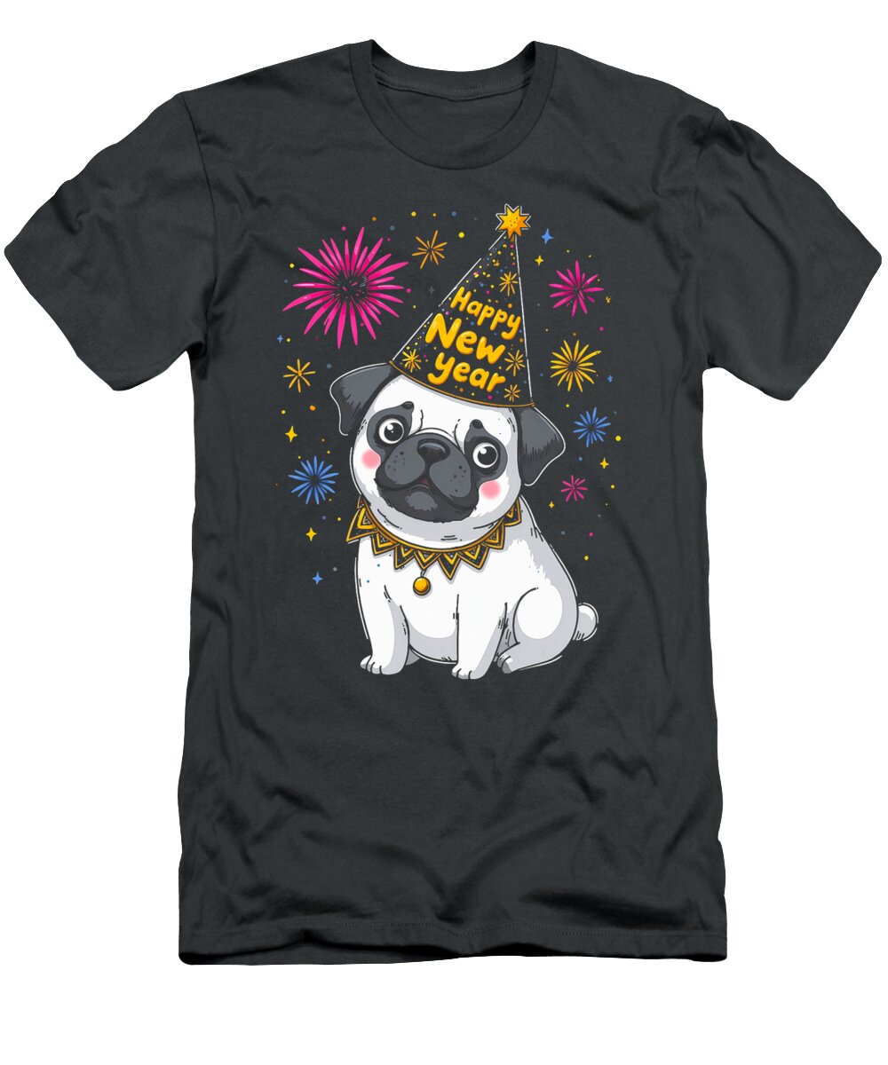 Happy New Year Eve Firework Dog Funny Pug Dog Sophie Eleanor T-Shirt