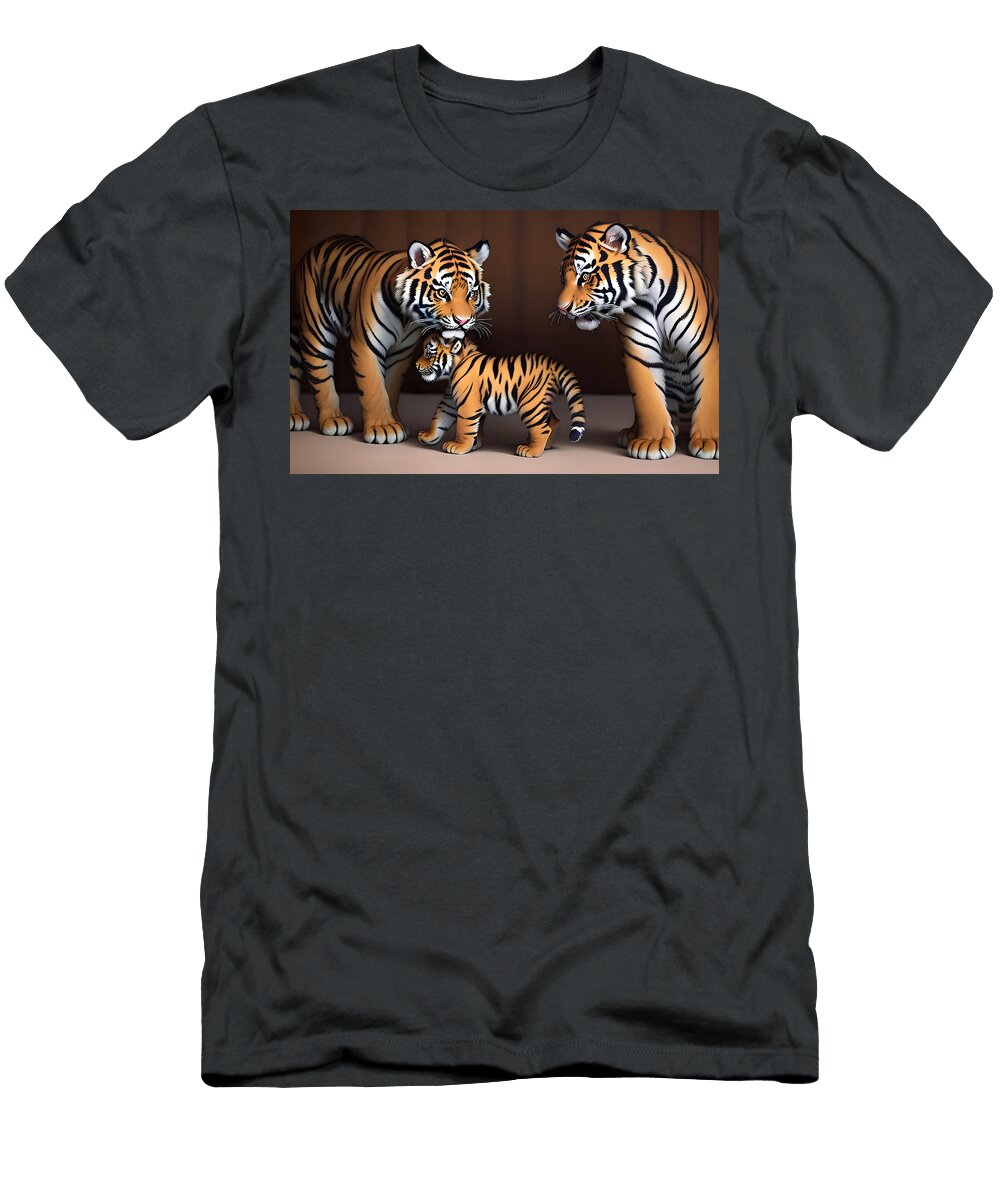 Harmony of Amur Tigers a Whimsical Family Portrait Caleb Ongoro T-Shirt