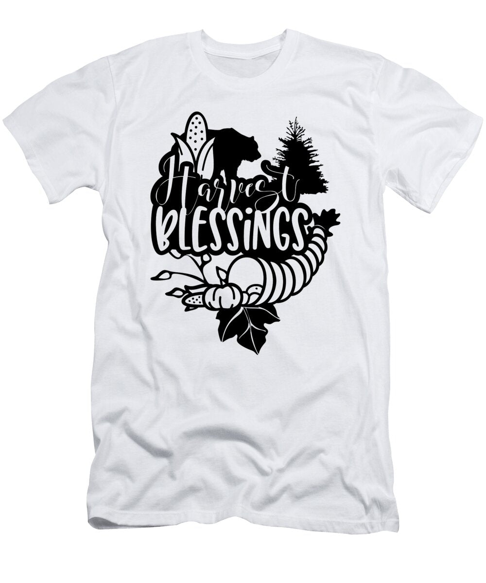 Harvest Blessings Bear Abundance Horn Pumpkin Corn Pine Tree Nature Jacob Zelazny T-Shirt