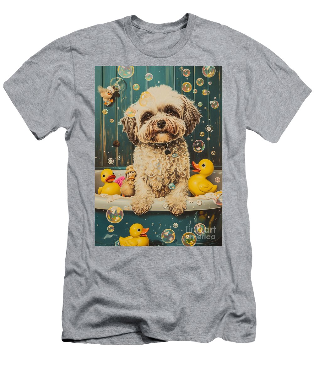 Havanese Dog Frolicking in a Bubbly Bathtub Adrien Efren T-Shirt
