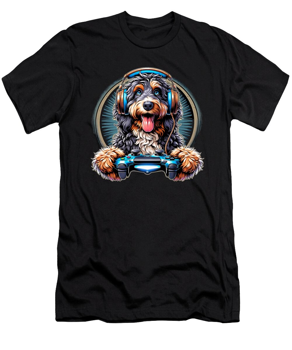 Headphone Video Game Aussiedoodle Dog Gaming Yah Lishr T-Shirt